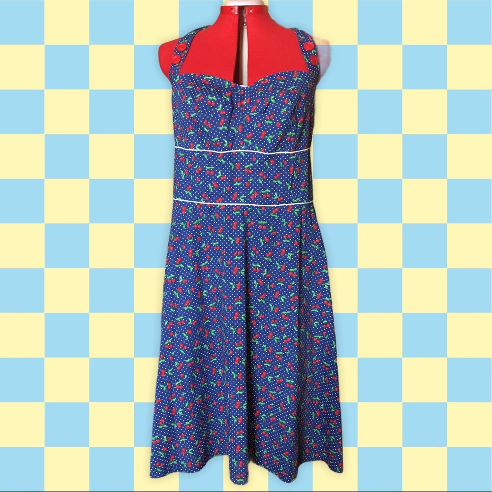 Torrid Vintage Cherry and Polka Dot Halter Dress